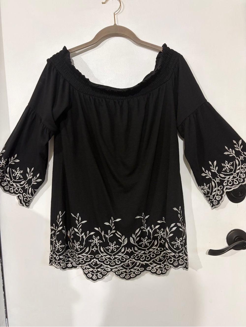 WHBM Black Embroidered Off-Shoulder Women’s Top